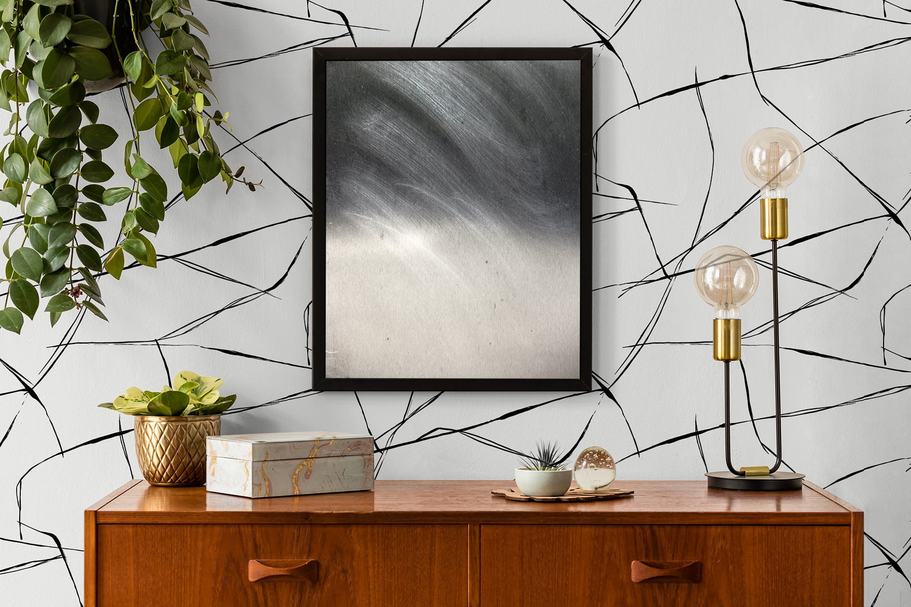 NextWall Ebony & Eggshell Inkwork Abstract Peel and Stick Wallpaper
