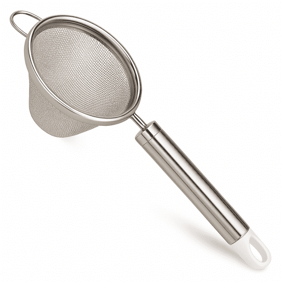 KITCHEN DIVA Mini Strainer | 5.75" End to End | 2" Diameter | Extra Handle for Stability | Stainless Steel Basket | Brew-In Design | Ideal for Single Serve Straining