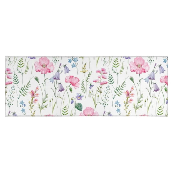 Pioneer Flower Floral Print Pattern Kitchen Rug Mat,Kitchen Runner Rugs Non Skid Washable,Decorative Kitchen Floor Mats for Kitchen,Sink,Laundry,17"X47"