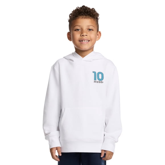 Sudadera con capucha Messi para niño, manga larga, polar, blanca, talla 7