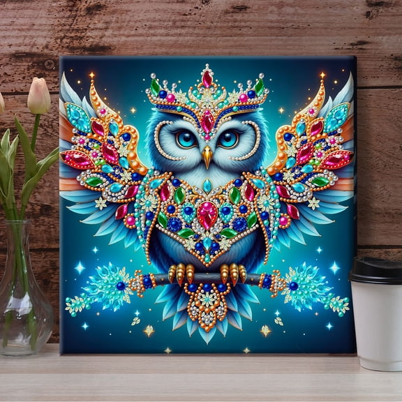 FLOPESN DIY Pearl Painting Kit with Wood Frame, 11.42x11.42 Inch Home Wall Art Decor, Mindful Adult Craft for Stress Relief and Relaxation-Owl-1