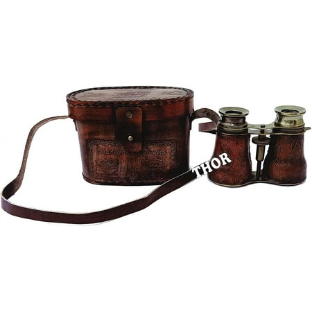 Vintage Marine Antique Royal Brass Binocular Brown Leather Case 6