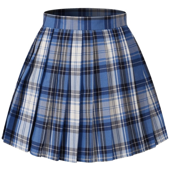 Jupes Plissées à Carreaux Taille Haute pour Femmes et Filles Grande Taille Uniforme Scolaire Mini Costumes de Cosplay Bleu Mélangé Blanc Noir 24 Régulier
