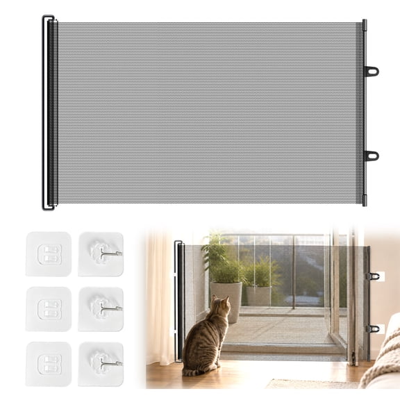 Retractable Gate, Screen Mesh Gate for House, Stairs and Doorways, 51.18 x 30.71 in,Easy to Install with No Drilling,Black