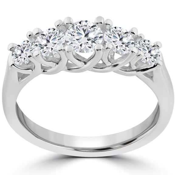 Pompeii 1 Ct 5-Stone Graduated Real Round Diamond Wedding Engagement Ring 14K White Gold