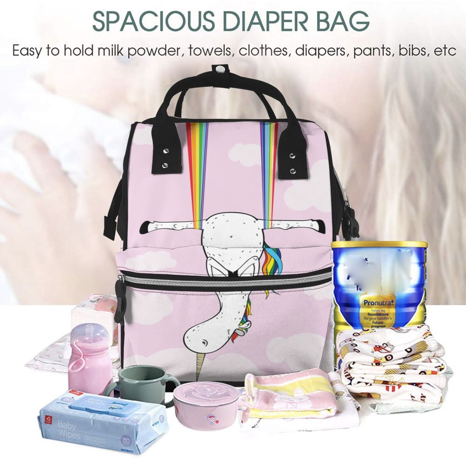 Fuzoiu Aerial Yoga for Unicorn Print Diaper Bag Backpack,Baby Essentials Travel Tote,Multi function Waterproof Diaper Bag, Travel Essentials Baby Bag - Unisex