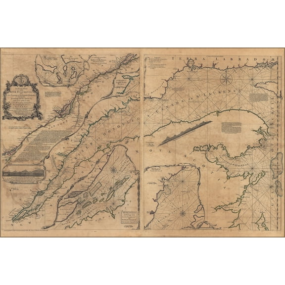 24"x36" Gallery Poster, map of Saint Lawrence River 1768 st. lawrence
