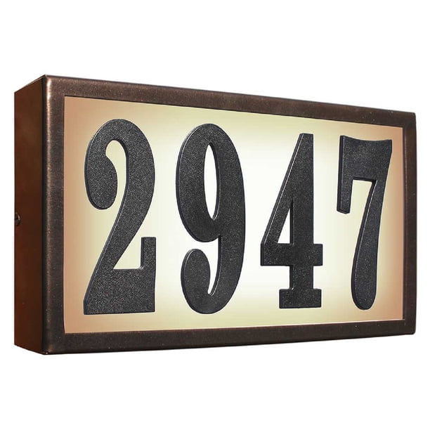 Placa de dirección iluminada Serrano SRST-AB60-BRZ Placa de dirección iluminada rectangular de acero galvanizado libre de óxido de bajo voltaje estándar Serrano con números de polímero negro de 4