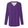 thumbnail image 4 of Riforla Women's T-Shirts V Neck Long Sleeve Solid Color T Shirt Casual Everyday Wear for Fall and Winter Fashion T Shirts for Women Dark Purple XXXXXXL, 4 of 5