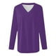 thumbnail image 3 of MHFRRA Camiseta de Manga Larga con Cuello En V y Color Liso para Mujer Morado Oscuro, 3 of 4