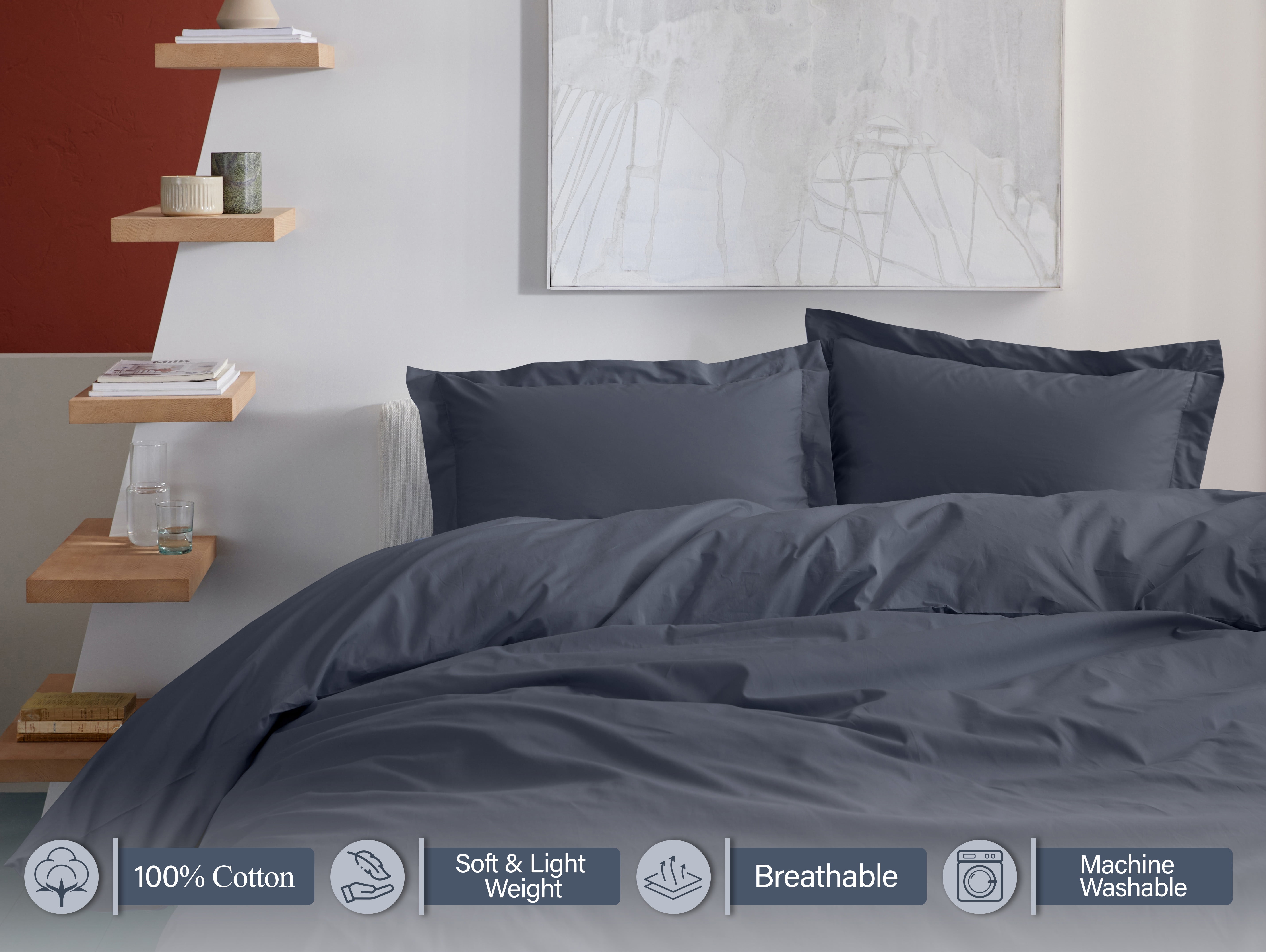 RUVANTI Dark Grey Duvet Cover Queen Size - Soft Egyptian Cotton Duvet Cover Set 3 Pieces with Button Closure, 1 Duvet Cover 92x96 inches and 2 Pillow Shams .