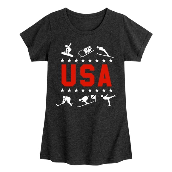 Instant Message - USA Winter Sport Icons - Youth Girls Fitted Short Sleeve T-Shirt