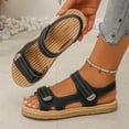 thumbnail image 5 of Women's Platform Wedge Sandals Comfortable Orthopedic Arch Support Slip-On Hollow Flat Shoes with Hook and Loop Fasteners for Casual Walking and Daily Wear,Black 36(US-6), 5 of 5
