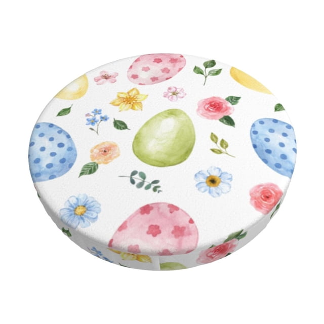 Disketp Easter Egg3 Funda Redonda para Taburete, Funda de Cojín para Silla de Bar Suave y Elástica-14 inch