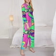 thumbnail image 3 of Salouo Psychedelic Cartoon Frog Pattern Women's Pajamas Set Long Sleeve Button Down Sleepwear Soft Pj Lounge Sets for women 2 Piece Pjs Set with Long Pants-XX-Large, 3 of 7