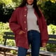 thumbnail image 1 of AUNVITO Women's Solid Color Lantern Sleeve Stand Collar Casual Button Front Jacket with Pockets Relaxed and Trendy Style, 1 of 9