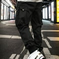 thumbnail image 4 of Weardear Men's Cargo Pants Flap Pocket Drawstring Elastic Waist Pants Letter Graphic Street Cargo Pants, 4 of 5