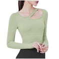 thumbnail image 1 of Yuyuzo Women Workout Tops Long Sleeve Crop Tops Quick Dry Slim Fitted Hollow out Tops with Built in Bras, 1 of 5