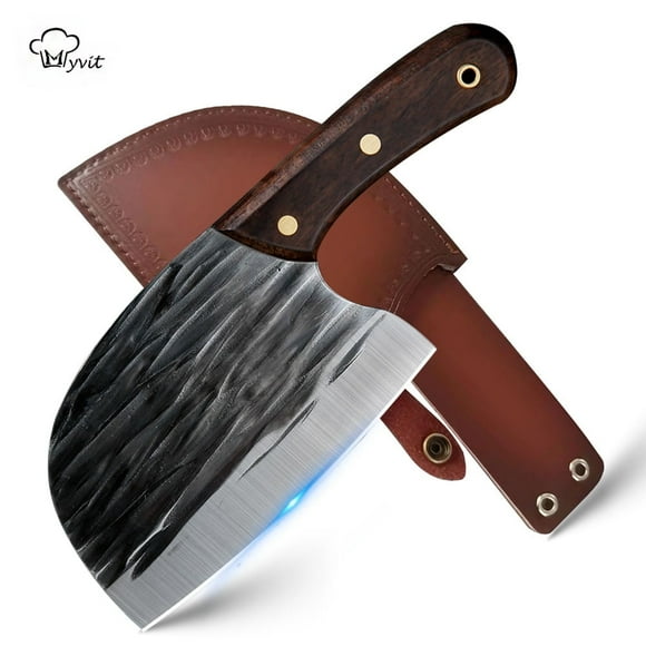 Meat Cleaver Knife 6" Handmade Forged Kitchen Butcher Knife Serbian Chef Knife Full Tang with Sheath High Carbon Steel Knives for Camping BBQ Cutting
