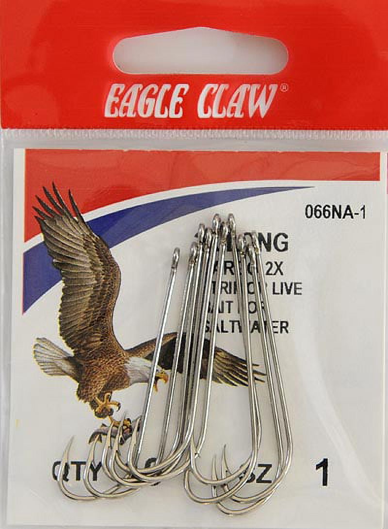 Eagle Claw 066NAH-1 2X Long Shank Offset Hook, Nickel, Size 1, 10 Pack