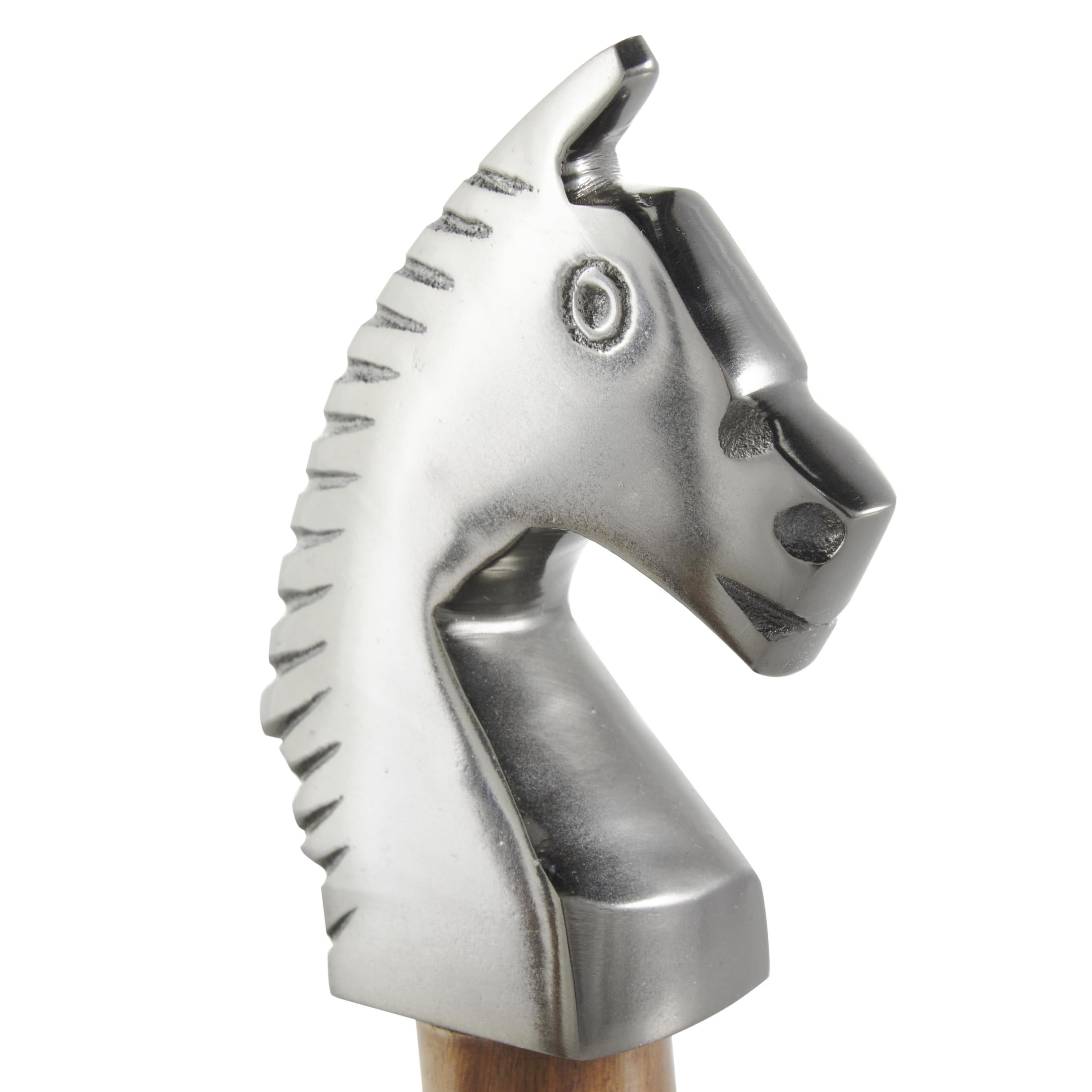 3"W, 9"H Dark Gray Aluminum Metal King, Queen, and Knight Chess Sculpture with Mango Wood Center, by DecMode (3 Count)