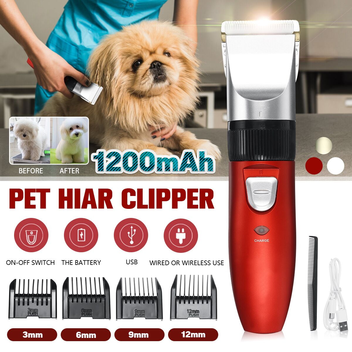 Professional Mute Pet Cat Dog Hair Clipper Trimmer Shaver Cordless Rechargeable 