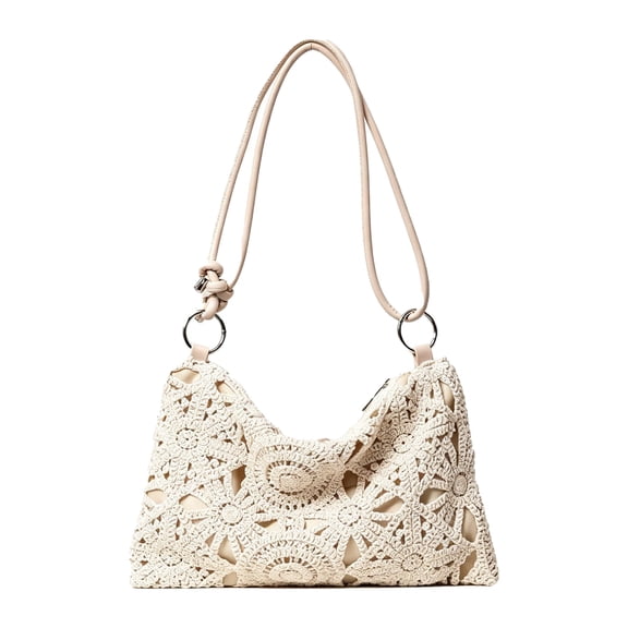 Wynndora Floral Hollow Out Woven Boho Shoulder Bag, Metal Round Clasp Beach Bag, Holiday Casual Straw Bag for Summer Vacation, Travel, Shopping. Beach Essentials, Hottest Beach Bag for Women