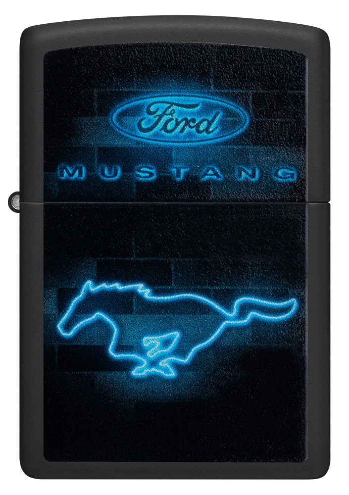 Zippo Ford Mustang Neon Logo Black Matte Pocket Lighter