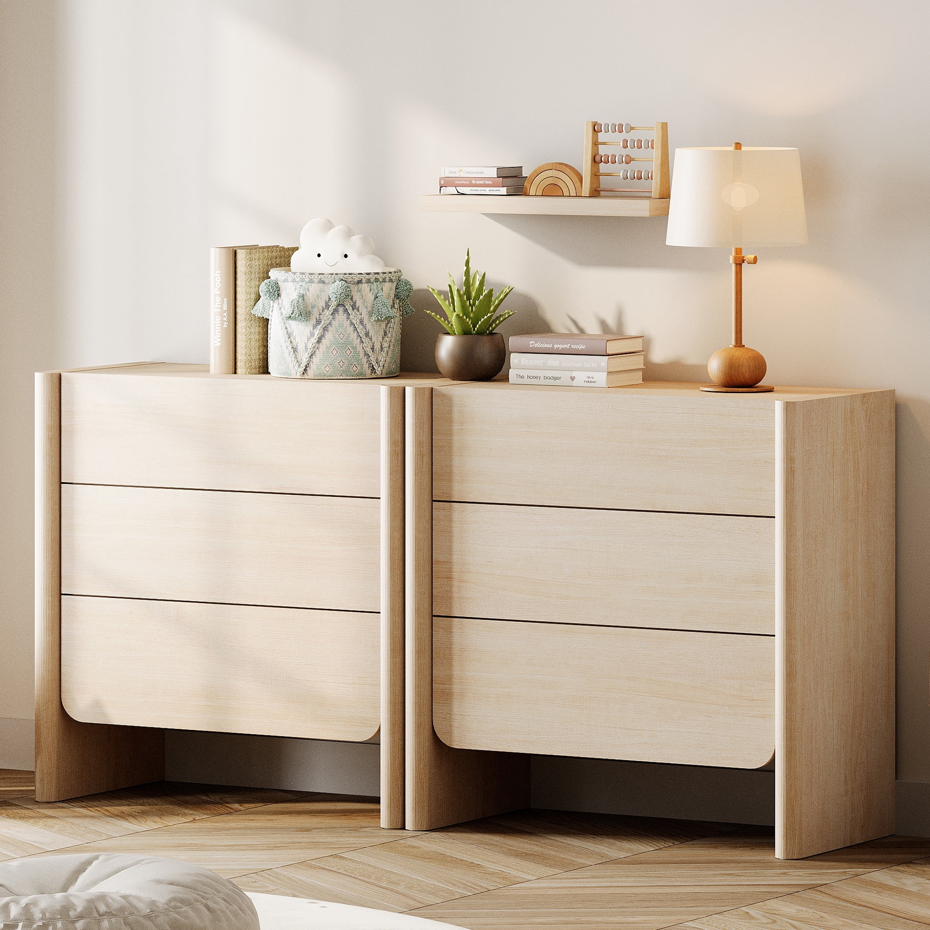 Modern French TV Stand, 63-Inch 2-Piece Media Console with 6 Push-to-Open Drawers, Supports TVs up to 70 Inches, Beige
