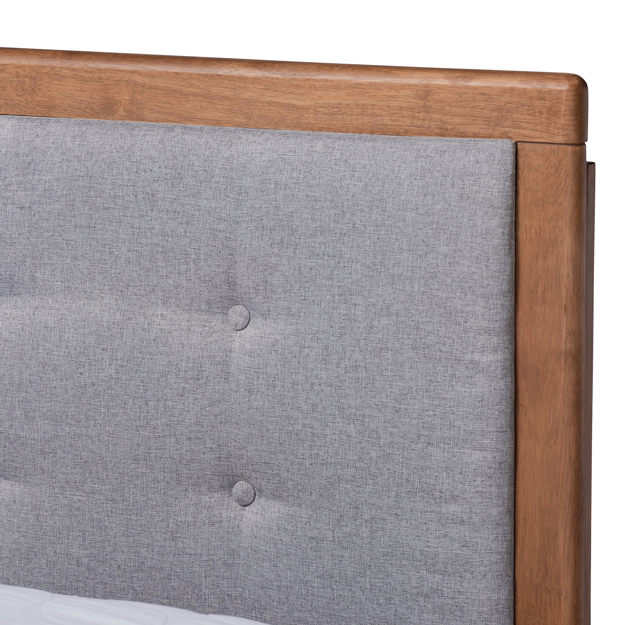 Baxton Studio Viviana Modern and Contemporary Light Grey Fabric Upholstered and Ash Walnut Finished Wood Queen Size Platform Bed