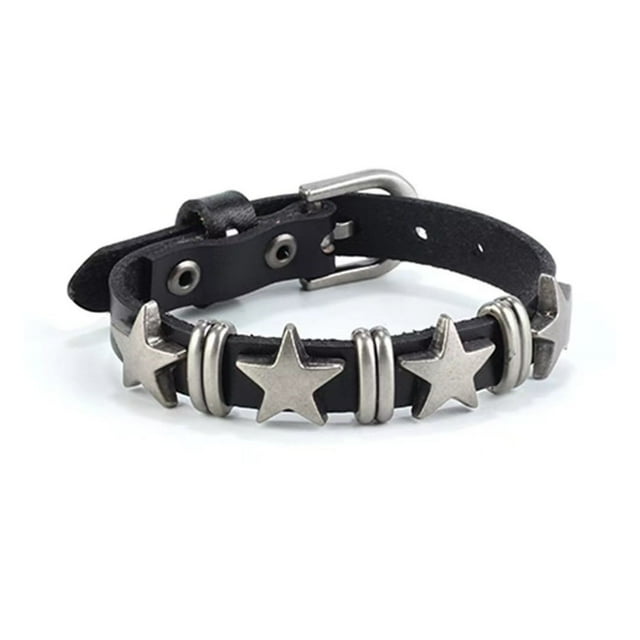 Pulsera de cuero para mujer con dije de estrella, joyería punk gótica para hombre, pulseras vintage para mujeres y hombres