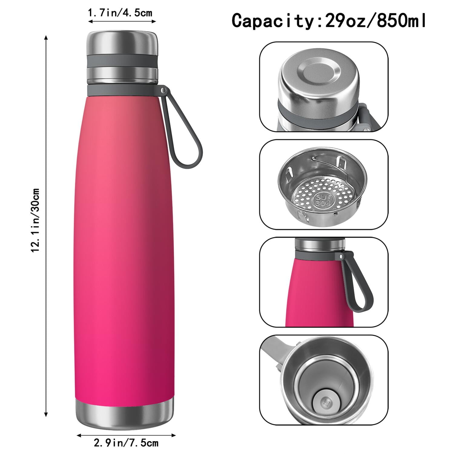 29oz Insulated Water Bottle with Tea Infuser, Stainless Steel Travel Mug, Colorful Gradient Print