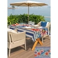 thumbnail image 5 of Outdoor Tablecloth with Umbrella Hole for Patio/Picnic/Party/Camping, 4th of July Waterproof Table Cloth Rectangle Table Cover Washable, Red Daisy Green Leaves Blue Striped Independence (60"x 120"), 5 of 8