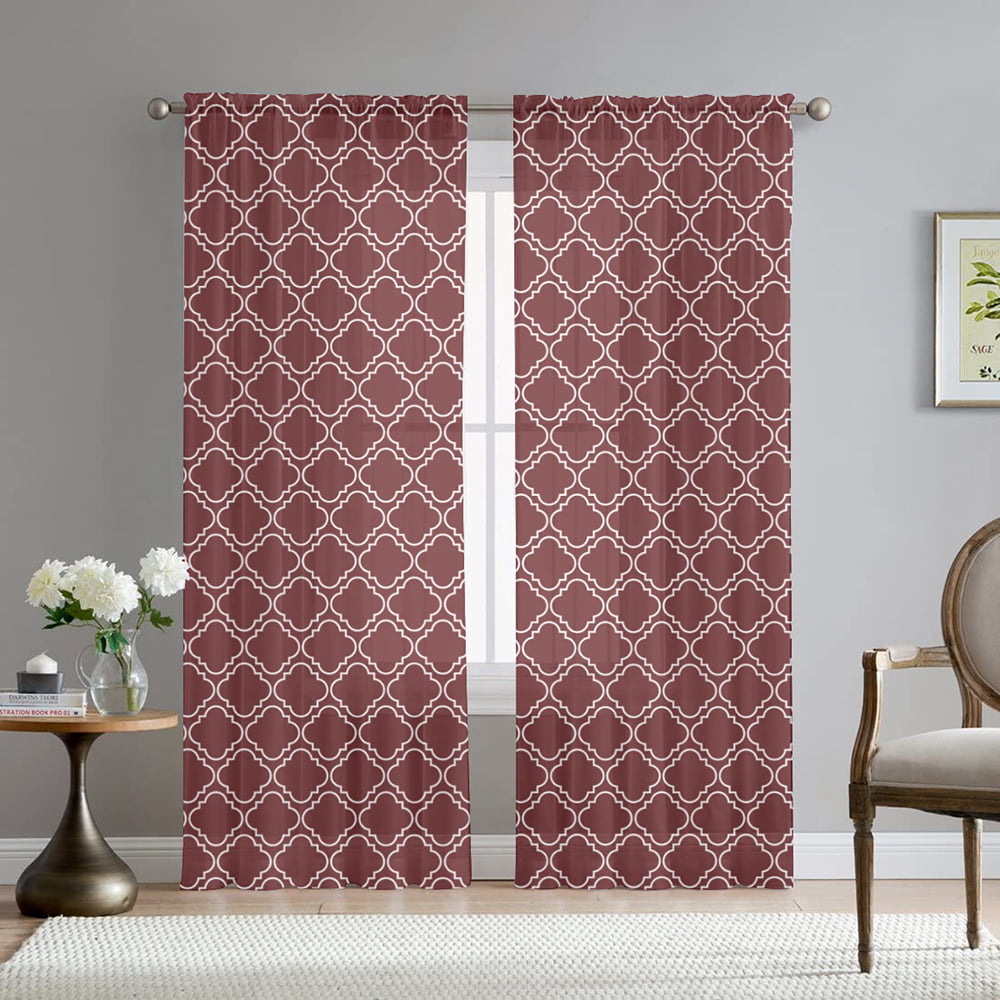2PC HOME DECOR VOILE SHEER WINDOW ROD POCKET CURTAIN TREATMENT PANEL RED 