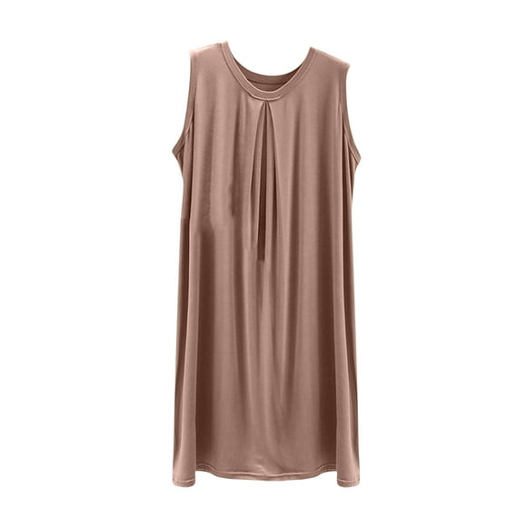 Timegard Night Shirts for Women Sleepwear Crew Neck Ruched Sleeveless Nightwear Soft Sleep Tank Dress
