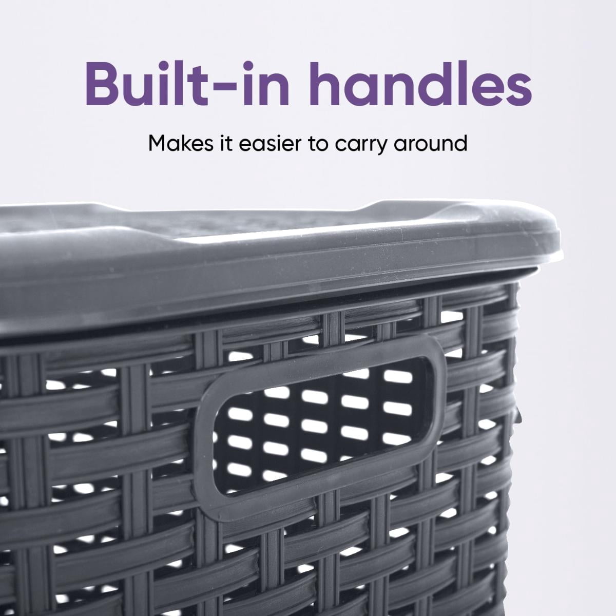 Superio Corner Laundry Hamper Basket With Lid 50 Liter - Grey Wicker Hamper - Durable, Lightweight Bin With Cutout Handles, Storage Dirty Cloths Curved Shape Design Fits Bathroom, Door and Closet