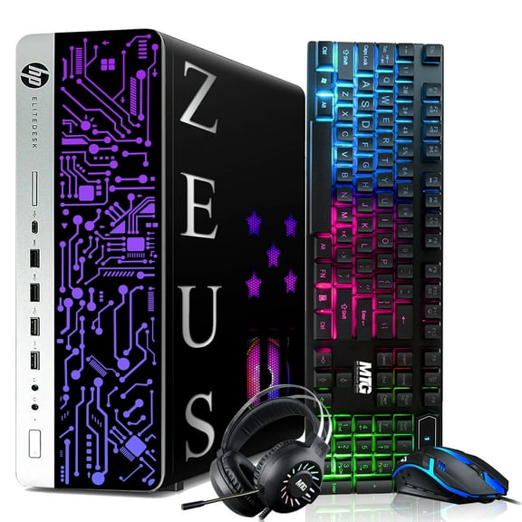 Restored HP G3 Desktop RGB Computer PC Intel Core i5 Processor 16GB DDR4,1TB SSD,GTX 1050 Ti,Gaming Keyboard Mouse,RGB Headphone,Windows 11 Pro,Black