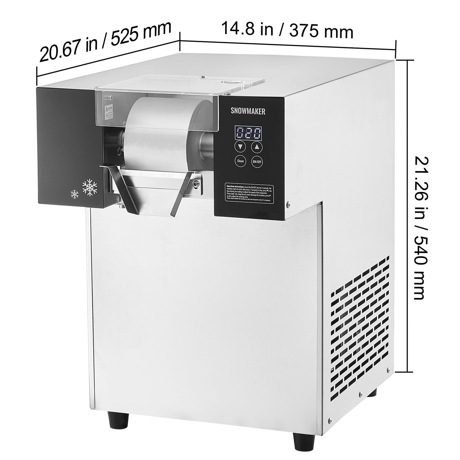 KFFKFF Commercial Snowflake Ice Machine, 397 lbs/24H Ice Maker Stainless Steel Ice Shaver, Electric Snow Cone Machine with Air Cooling System for Efficient Heat Dissipation, Ideal for Bakery and Cafe