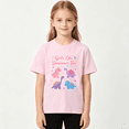 thumbnail image 2 of Girls Like Dinosaurs Too Girls Graphic Tee, Cute Pink Dino 100% Cotton Kids Short Sleeve T-Shirt, 2 of 5