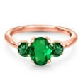 thumbnail image 3 of Gem Stone King 1.35 Ct Oval Green Nano Emerald 18K Rose Gold Plated Silver Ring, 3 of 6
