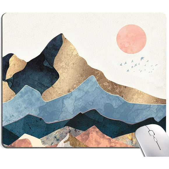 Tapis de Souris Mignon Montagne Lever de Soleil Carré Lavable en Tissu Tapis de Souris Personnalisé Gaming Bureau Maison Base en Caoutchouc Antidérapante Ajoutez une Touche Pittoresque à la Configuration de Votre Ordinateur