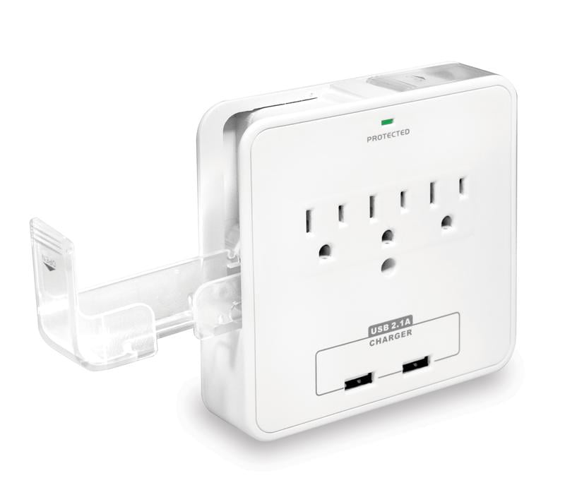 Cable Matters 4-Rotating Outlet Wall Mount Surge Protector with 3.4A Dual USB Charging 402008-WHT