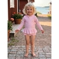 thumbnail image 5 of BemeyourBBs Toddler Baby Girl 2 Piece Swimsuit Set Infant Girls Bathing Suit Long Sleeve Rash Guard Swimwear Frill Mock Neck Eyelet Hollow Out Zipper Swiming Tops Bottoms Bikini Set Summer Beachwear, 5 of 8