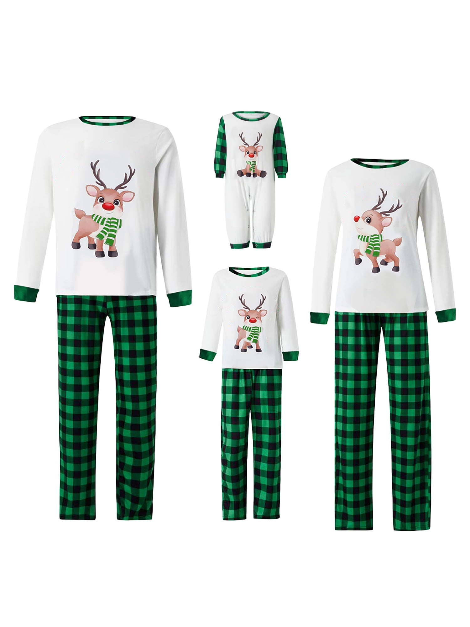 Christmas Pajamas for Family, Long Sleeve Cartoon Deer Print Tops Plaid ...