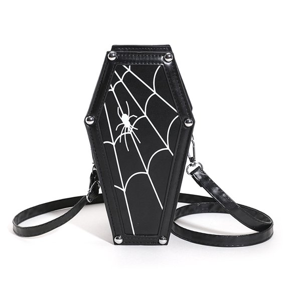Yibooy Women Gothic Cobweb Bag PU Leather Coffin for Halloween Party (Black)