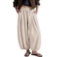 thumbnail image 6 of Womens Baggy Balloon Pants Cotton Linen Barrel Pants High Waisted Wide Leg Pants with Pockets 2XL, 6 of 6