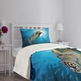thumbnail image 5 of Ambesonne Under the Sea Quilted Bedspread Set 2 Pcs, Sea Turtle Diving, Twin Size, Yellow Brown Blue, 5 of 6