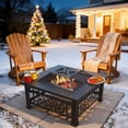 thumbnail image 5 of 32" Fire Pit Table, UHOMEPRO 3-in-1 Outdoor Fire Pit with BBQ Grill, Mesh Lid & Cover, Modern Metal Square Wood Burning Fire Pit for Outside, Backyard, Patio & Camping, 5 of 14