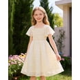 thumbnail image 3 of Aridak Girls Chiffon Dress Flutter Ruffle Short Sleeve Kids Square Neck Frocks Beige 6-13Y, 3 of 7