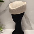 thumbnail image 4 of Hsqqdc Wool Blend Polyester Beige Vintage Stewardess Beret Hat 22-22.8 Inch Pillbox Headwear 1-Piece, 4 of 7